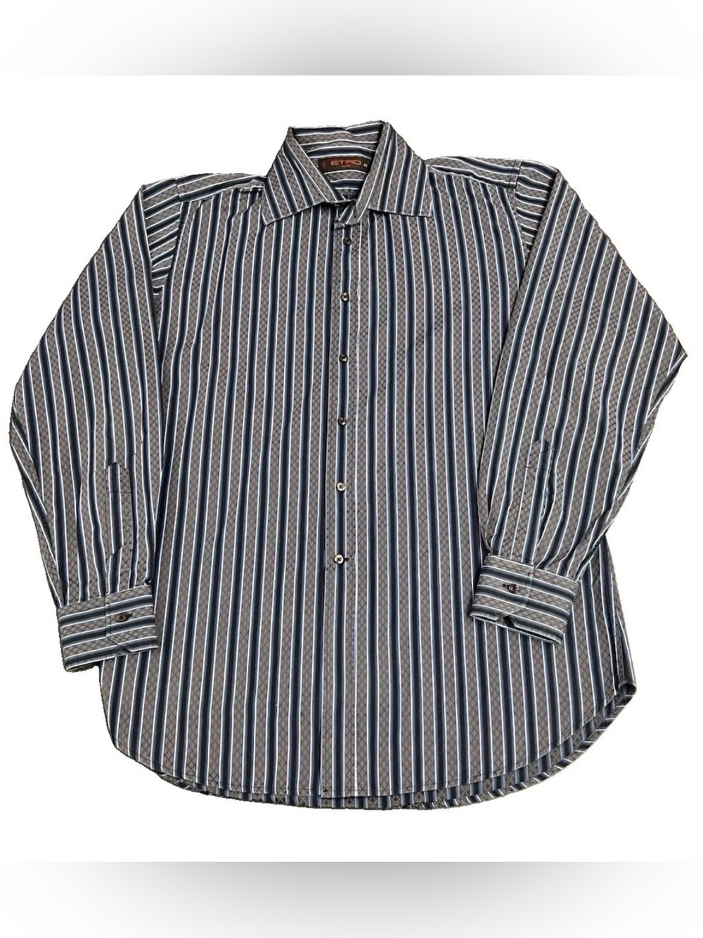 ETRO Milano Mens Striped Long Sleeve Dress Shirt Size 41 Woven Cotton Italy